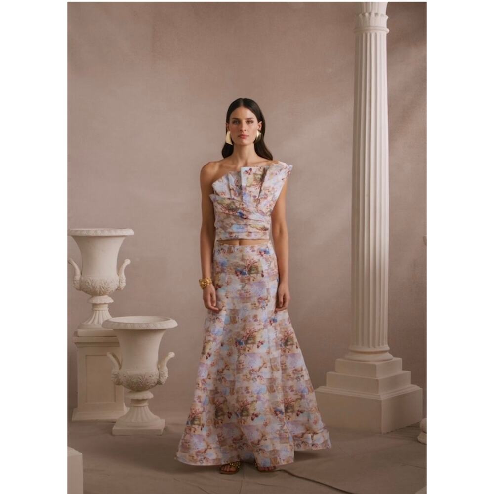 Aqua Blu Australia Celestial Veronica Maxi Skirt S Linen Silk Floral NWT